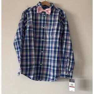Izod Boy Plaid Shirt With Bow Size Medium 10-12 Preppy Holiday Church Party NWT
